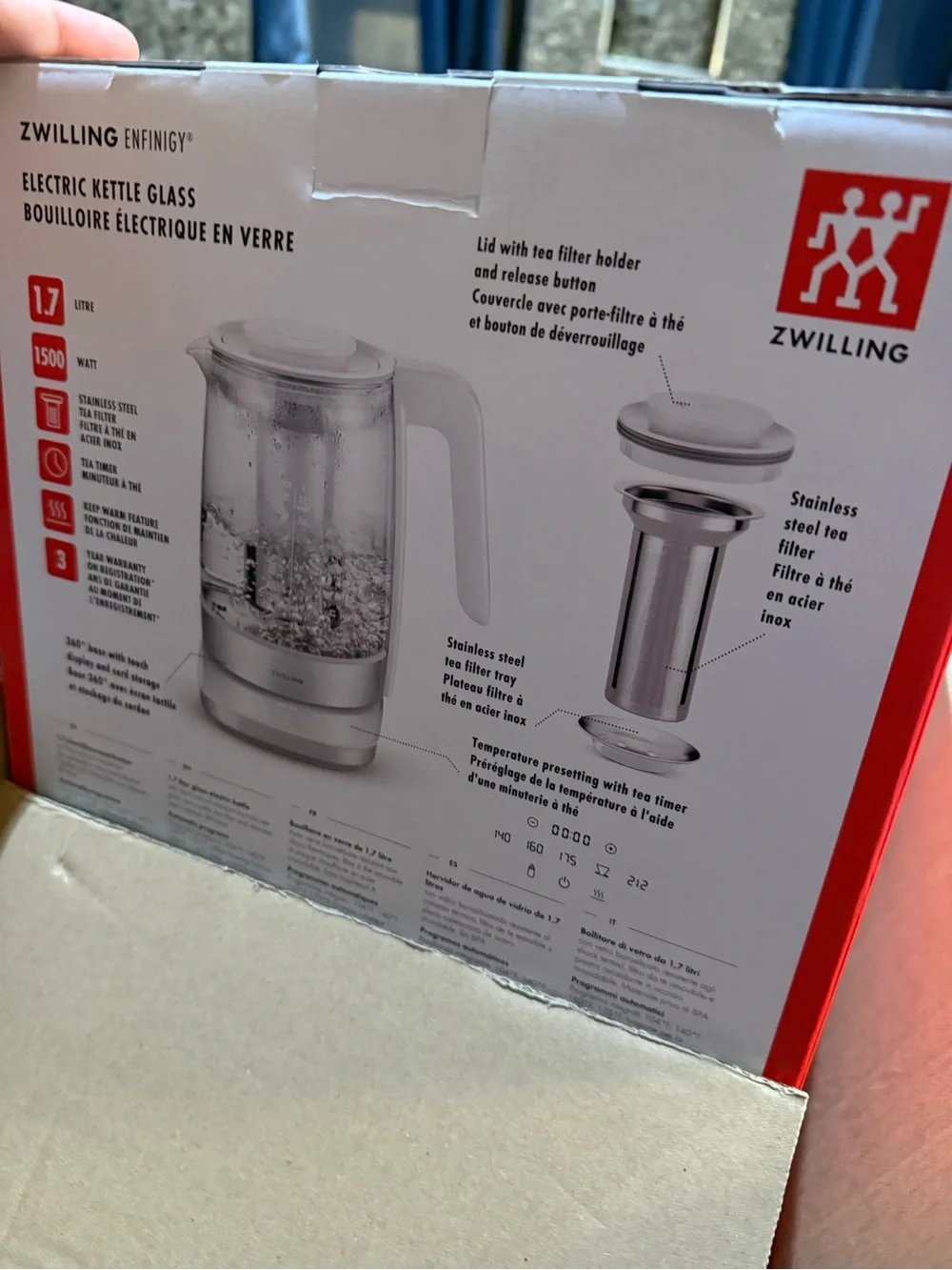 ZWILLING J.A. Henckels White and Silver Glass Tea Kettle with Infuser